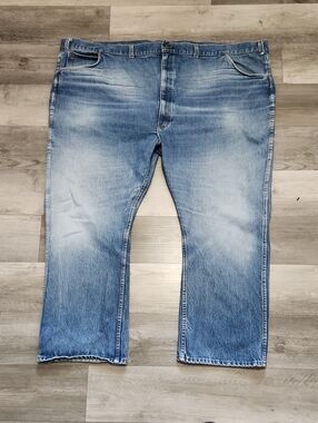 Vintage 1970s Saddle King Blue Denim Jeans Talon Zipper Horseshoe Cut Mens 54